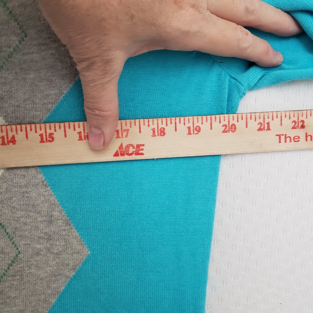 Izod Womens Gray Turquoise Blue Ivory Argyle Sweater V-Neck Long Sleeve Sz L - Picture 5 of 8